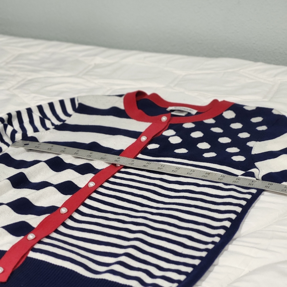 Serengeti Red White And Blue Polka Dot And Striped Cardigan Sweater Size M - Picture 3 of 7